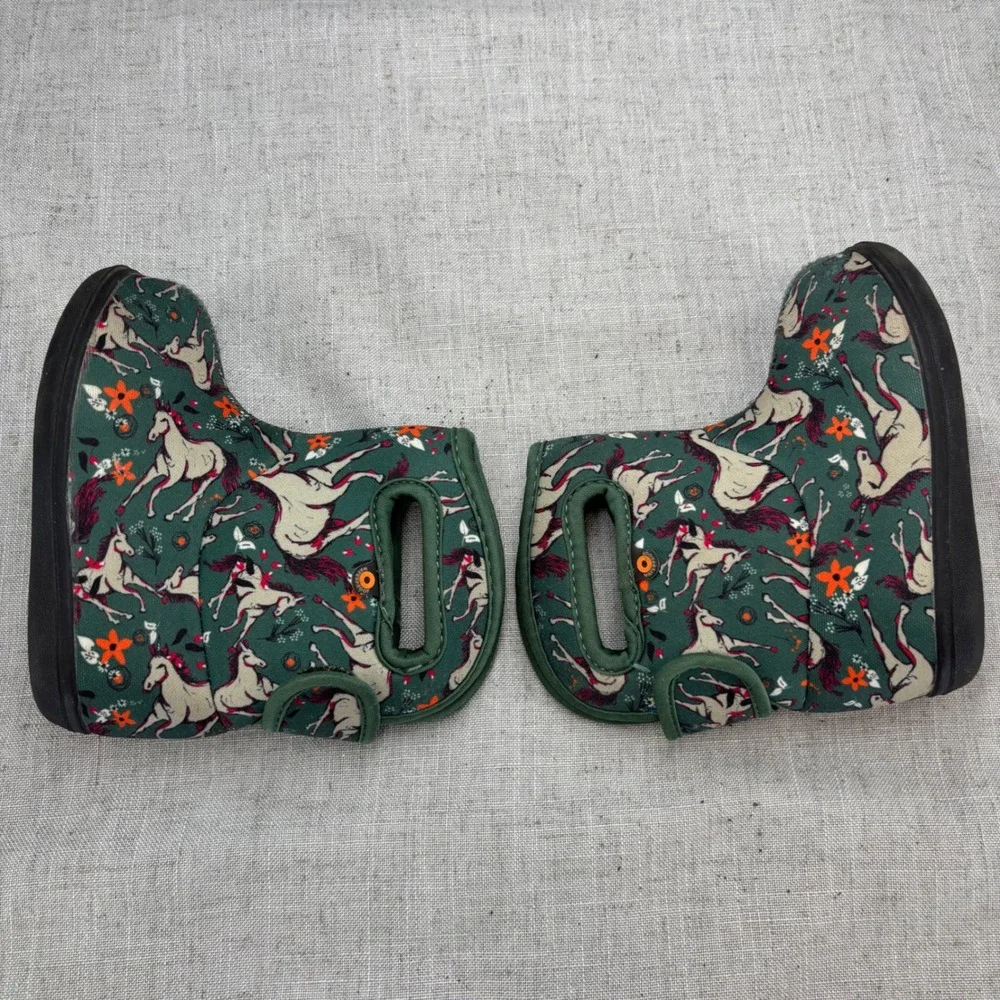 Bogs Baby Boots Green Unicorn Floral Waterproof Insulated Snow Rain Boots Size 6
